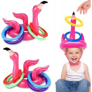 Kal-2 Jeu De Lancer Gonflable Flamant Rose, Jeu De Lancer D'anneaux Pour Enfants, Jeu De Chapeaux De Fête, Jouet De Piscine Pour Enfants Avec 8 Anneaux De Lancer De Jouets,Pour Hawaii Summer - Neuf