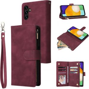 Kal-Samsung Galaxy A32 A34 A53 A54 5g Premium Vintage Pu Leather Handbag Zipper Pocket Case Kickstand Card Slots With Wrist Strap - Neuf
