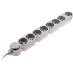 Ytfhg-Bloc Home 8 Prises 16a 2p+T Avec Interrupteur Et Fiche Parafoudre - Silver - Câble Ho5vv-F 3g1 1,5m - Neuf