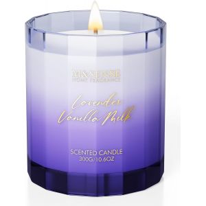 Bougie Parfumées Lait de Lavande et Vanille | 300 g, jusqu`à 60 h de combustion, Son parfum relaxant crée une atmosphère chaleureuse à la maison et dans la chambre, propice au repos - Neuf