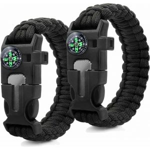 2 Pi&egrave;ces Bracelet Paracorde,Bracelet De Survie Multifonctionnel Pour L'ext&eacute;rieur,Sifflet,Silex,Boussole Pour Les Randonneurs,Les Aventuriers,Les Explorateurs Pour Les Aventures En Plein Air - Neuf