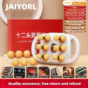 (Type C Charge&iquest;12 Heads-White) 32 Pistolet De Mas De T&ecirc;te De Mas Des Tissus Profonds Des Muscles De Qualit&eacute; Professionnelle Haute Puissance Sans Fil Vibration &Agrave; Haute Fr&eacute;quence Avec Cadeau Chauffant - Neuf