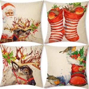 Mignon De No&euml;l Elk Taie D'oreiller 45 X 45 Cm, Ensemble De 4 Santa Claus Taie D'oreiller De No&euml;l Peluche Courte Taie D'oreiller D&eacute;coratif Canap&eacute;, Lit De La Maison De D&eacute;coration - Neuf