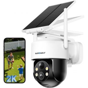 JEXNOVASHOP-2K Camera Surveillance WiFi Exterieure sans Fil Batterie avec Panneau Int&eacute;gr&eacute;e/Amovible, Camera Solaire Exterieur 2,4GHz, 360&deg; PTZ, D&eacute;tecteur PIR, Vision Nocturne Couleur, Audio Bidirecti - Neuf