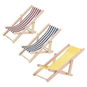 3pcs 1: 12 Miniature Pliable Wooden Beach Chair Mini Deck Chair Longue Deck Chair avec Stripe Acces - Neuf