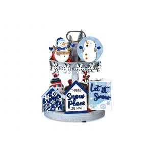 Ensemble de 6 plateaux de No&euml;l &agrave; &eacute;tages - D&eacute;corations de table en bois - Neuf