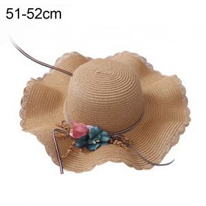 Mode Filles Fleur Paille Tissage À Large Bord Été Casquette De Plage Soleil Disquette Chapeau-Kaki Enfants - Neuf
