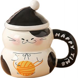 Eryi-Tasse Chat Avec Couvercle 400 Ml Cat Mug Chats Déco Cadeau Céramique Tasse À Thé Noël Tasse Cadeau D'anniversaire Tasse À Chat 3d Tasse À Café Pour Hommes Frère Ami Femme Amie - Neuf