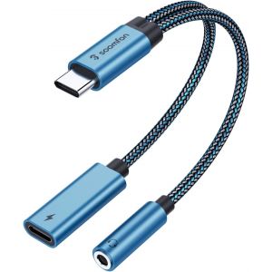 THEF-Adaptateur Audio USB C Jack 3.5mm et Chargeur 2 en 1 Adapteur Type C Jack et Chargeur Compatible avec Samsung Galaxy S21 S20 Ultra Note20, Huawei P40 Mate 40 Pro, Pixel 4/3/2/XL (Bleu) - Neuf