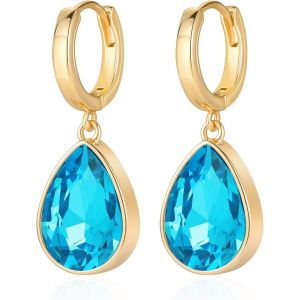 Boucles D'oreilles Créoles En Cristal Pour Femmes,Boucles D'oreilles Pendantes En Forme De Goutte D'eau En Cristal Scintillant Plaqué Or 18 Carats,Bijoux Cadeaux.[X2788] - Neuf
