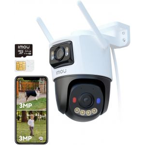 ChenQuanSarl-4G Lte Caméra Surveillance Extérieure À Double Objectif, 3K(3Mp+3Mp) Camera Avec Carte Sim, Détection Humaine/Véhicule, Suivi Automatique, Vision Nocturne Couleur 30M, Ip66, Micro Sd 64G - Neuf