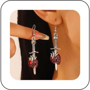 Kal-Boucles D'oreilles Gothique Épée Coeur Pendantes Boucles D'oreilles Croix Dague Boucles D'oreilles Vintage Tête De Mort Épée Boucles D'oreilles Punk Tête De Mort Coeur Boucles D'oreilles - Neuf