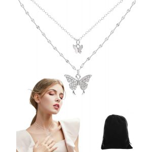 Kal-Collier Pour Femme - Collier Pendentif Papillon Bohème Collier Ras De Cou En Cristal Argenté Collier Ras De Cou En Dentelle Collier Chaîne Insecte Bijoux Pour Femmes Et Filles - Neuf