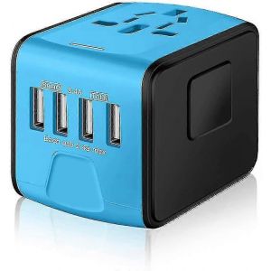 Adaptateur d'alimentation universel pour les voyages internationaux avec haute vitesse intelligente (bordure bleue et noire) - Neuf