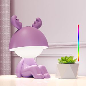 Baby Touch Night Light, Led Bedside Lamp Child Girl With 7 Modes Rgb Light, Kawaii Decorative Desk Lamp, Rechargeable Type-C Table Lamp, Rgb Colour Elk Purple - Neuf
