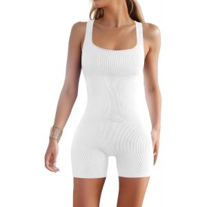 Combinaison Courte Moulante Pour Femme - Pour Le Yoga Et L'entraînement - Débardeur Côtelé - Bodycon Romper - Sans Manches - Une Pièce - Neuf