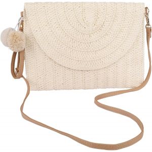 Pochette d'embrayage en Paille,Pochette Mariage Soir&eacute;e Femmes Paille Sac &agrave; Main Enveloppe Plat Sac De Plage d'&eacute;t&eacute; Tiss&eacute;s,Boho Sac Bourse Portefeuille - Neuf