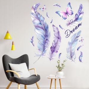 Stickers Muraux Plume,Autocollant Mural Papillon Violet,Stickers Muraux Pour Salons Chambres Bureaux Canapé Fond Décoration - Neuf