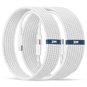 Iphone 16 15 Câble Usb C Vers C Pack De 2,[2m+3m] 60w Câble Usb C Vers C Nylon Chargeur Tressé Pour Apple Iphone 16 15/Plus/Pro/Pro Max,Ipad Pro 12.9 Inch/Air/Macbook/Samsung Galaxy S25 24 U[Z87] - Neuf