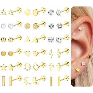 18 Paires Acier Inoxydable 316l Lune Étoile Boucles D'oreilles Pour Femmes Hommes Cz Incrusté C?ur Croix 20g Cartilage Boucle D'oreille Piercing Bijoux - Neuf