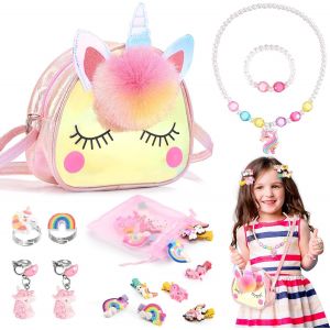 ERYI-Quikr Licorne Sac A Main Bijoux Enfants Fille, Bijoux Enfants Fille, Sac Licorne Cadeau Fille 3-12 Ans Licorne Fille 3 4 5 6 7 Ans Jouet Fille Anniversaire Licorne Déguisement Accessoire - Neuf