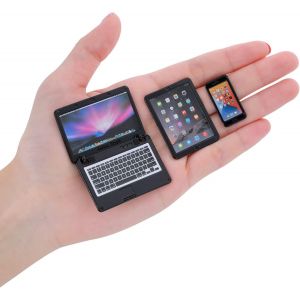 Des morceaux de Métal Mini Poupée Accessoires Set - Noir - Pour les ordinateurs Portables, Tablettes & Smartphones - Adapté pour Miniature maison de Poupées Ordinateur Scène - Neuf