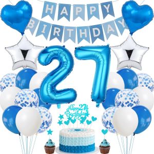 Tianyi-Décoration De Gâteau D'anniversaire 27 Ans, Bleue, Pour Homme, Femme, 27 Ans, Pour Homme Et Femme, Décoration De Gâteau 27 Ans, Homme Et Femme - Neuf