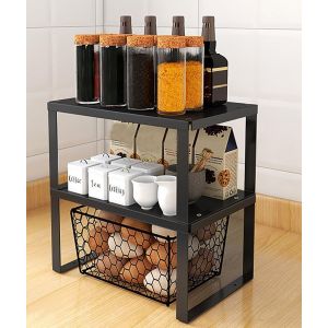 Cheng-&Eacute;tag&egrave;re &Agrave; &Eacute;pices &Eacute;tag&egrave;re De Rangement De Cuisine Support De Rangement Empilable En Acier Inoxydable Organiseur De Placard Pour Cuisine, Salle De Bain (2 Pi&egrave;ces, M:30x20x15cm) - Neuf