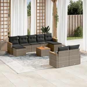 Prolenta Premium - Salon De Jardin Avec Coussins 10 Pcs Gris R&eacute;sine Tress&eacute;e - Neuf