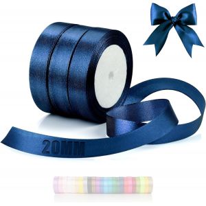 66 M Ruban En Satin 3 Rouleaux Ruban Bleu Marine Largeur 20 Mm Rubans Pour Couture Pour Mariage Bapt&ecirc;me Anniversaire Emballage Cadeau D&eacute;coration De Table De No&euml;l Bouquet D&eacute;coration - Neuf