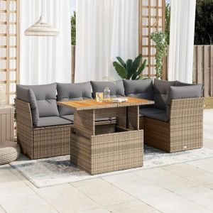 Salon De Jardin Avec Coussins 6 Pcs Beige Résine Tressée - Neuf
