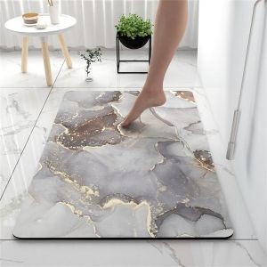 Kal-Tapis De Bain Antidérapant Moderne Motif Marbre Tapis Salle De Bain Diatomite Absorbant, Tapis Douche Séchage Rapide, Microfibre Tapis Vaisselle Tapis D'entré (40x60cm,Gris Doré) - Neuf