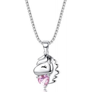 Kal-Collier En Argent 925 Avec Pendentif Cheval Chanceux En Cz Pour Fille Amoureux Des Chevaux, Pendentif Cheval En Argent Avec Chaîne En Acier Inoxydable Bijoux Pour Chevaux Cadeaux D'anniversaire - Neuf