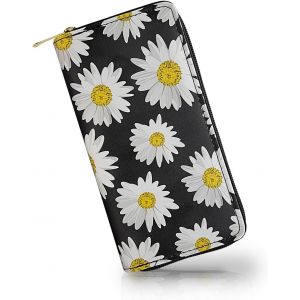 CAUC-Portefeuille pour femme, portefeuille long en cuir synth&eacute;tique avec motif floral, portefeuille &eacute;l&eacute;gant avec fermeture &eacute;clair pour cartes, pi&egrave;ces de monnaie, billets, blanc, M, Minimaliste - Neuf