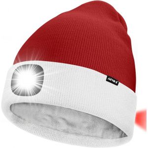 Unisexe 8 Led Bonnet Lampe Frontale,Usb Rechargeable Rouge Feu Arrière Clignotant Chapeau De Course Lumière Chaud Polaire Doublée Tricot Bonnet Cadeaux Pour Hommes Et Femmes - Neuf