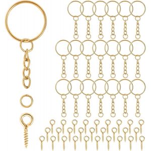 Kal-Anneau Porte Clef 86 Pi&egrave;ces Split Anneaux Porte Cl&eacute; 86 Vis Oeil Attache Porte Cl&eacute;f Loisir Creatif Chainette Porte Cl&eacute; 25 Mm Kit Porte Clef A Fabriquer Pour Diy Fabrication De Bijoux(Dor&eacute;&iquest; - Neuf