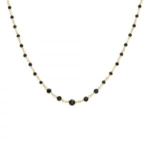 Collier Argent Doré Cascade Pierre Spinelle Noire - Neuf