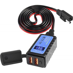 Sae À Double Usb Téléphone Tablette Gps Chargeur Adaptateur 3a Chargeur Rapide Avec Double Usb Qc3.0,Voltmètre,Interrupteur Étanche Accessoires De Moto Pour Smartphone,Tablette - Neuf