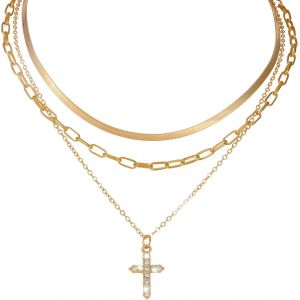 Trahoo-Necklace Men's Cross Necklace Punk Double Necklace With Cross Pendant Stainless Steel Necklace For Men Ladies - Neuf