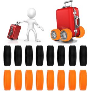 KALANKA-Protection Roue Valise 16 Pi&egrave;Ces, Roue Silicone de Valise, Housse de Valise &agrave; Bagages Anti-Bruit, Anti-Poussi&egrave;Re, R&eacute;Sistant &agrave; L'Usure, Convient &agrave; La Plupart Des Bagages (Orange + Noir) - Neuf