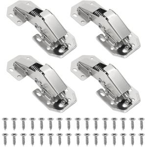 4 Pi&egrave;ces Charni&egrave;res de Porte de Cabinet 112 * 43 mm 90 Degr&eacute; Charni&egrave;re Amortisseur, Gros Charniere Meuble pour Armoires de Porte Cuisine (avec Vis) - Neuf