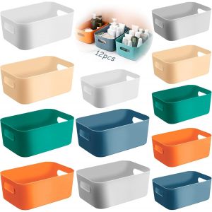 Tianyi-12pcs Panier De Rangement En Plastique, 2 Taille Panier De Rangement Avec Poignées Bac Rangement Cuisine Caisse Organiseur Salle De Bain Bureau Placard - Neuf