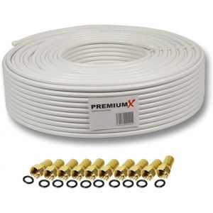 25m C&acirc;ble coaxial PROFI PRO 135 dB blind&eacute; 5 voies,cuivre pur C&acirc;ble d'antenne SAT 25m 135dB + 10 F connecteur 8.00mm en couleur ""GOLD"" GRATUIT - Neuf