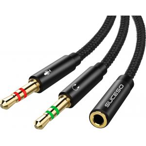 LORANKA-Adaptateur Jack Audio St&eacute;r&eacute;o 3,5mm Adaptateur Micro Casque C&acirc;ble en Nylon Tress&eacute; Splitter Adaptateur Y Jack Micro Audio Femelle &agrave; 2 Double Male pour PC,PS4,Xbox One,Ordinateur,&eacute;couteur-1m - Neuf