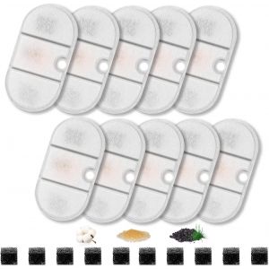 10 Sets Fontaine &Agrave; Fleur Filtres Pour Chat, Filtre &Agrave; Charbon 10 Pi&egrave;ces Et Une &Eacute;ponge En Mousse 10 Pi&egrave;ces Pour Chat De 2.1l Fontaines &Agrave; Plwf002 Avec La R&eacute;sine Et Charbon Actif - Neuf