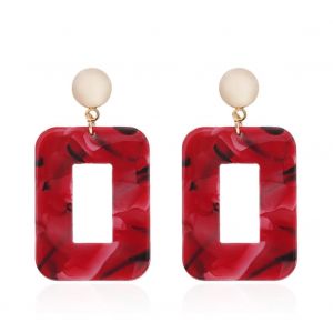 Boucles D'oreilles Pendantes Rectangulaires En Resine Pour Femmes, En Alliage (Rouge) - Neuf