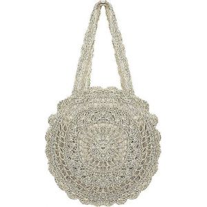 Sac à main en paille Sac de plage d'été Rond Vintage Sac à bandoulière fait à la main Cercle Bohème Tissé à la main Sacs à bandoulière pour femmes Voyage Vacances Loisirs Tressé - Neuf