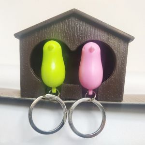 La clé du Bac, Tambour porte-Clés avec Deux Moineaux Modèle (Rose + Vert Oiseau) - Neuf