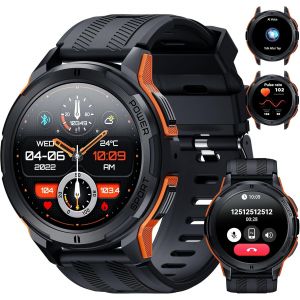 Shou-Bt10 Montre Connectée Homme Avec Appels Bluetooth,1,43"" Amoled Batterie 410mah,Montre Etanche 5 Atm Pour Android Ios Avec Moniteur Fréquence Cardiaque,Surveillance Sommeil,Orange - Neuf