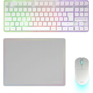 MCPWTKL,Combo Gaming sans Fil,Technologie DualPro Link 2.4GPRO,Clavier TKL FRGB Rainbow + Souris RGB 3200DPI avec Switches HUANO + Tapis Antidérapant 360x260mm,Blanc,Français - Neuf